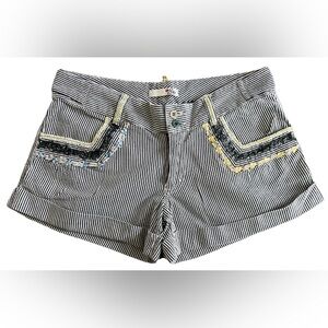 Joie Black & White Striped Embroidered Cargo Shorts